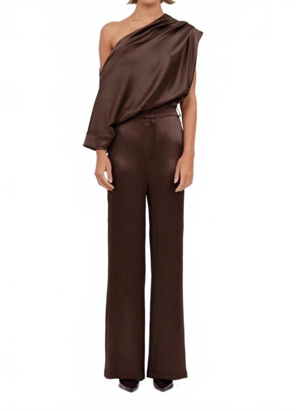 NWT NonChalant 2 Piece Satin Wide Leg Pants Set Women's XS/S Chocolate Brown